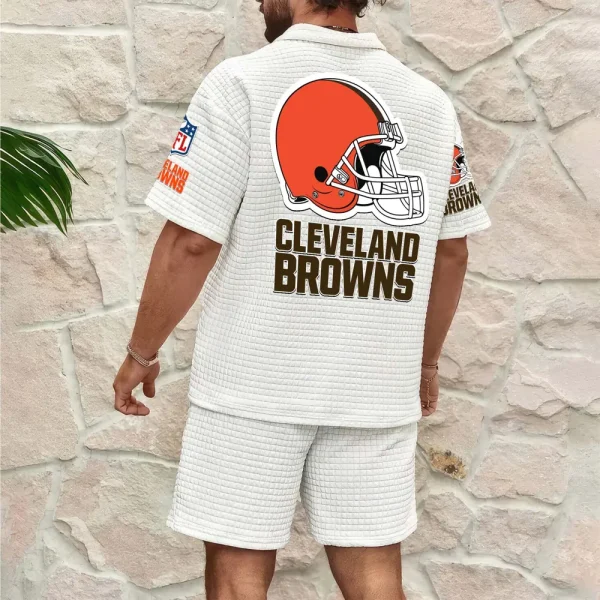 Cleveland Browns Men’s Waffle Pattern Half Zipper Shirt And Short SPTMWHZSS008 - Image 10