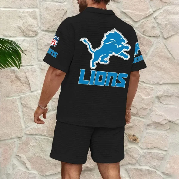 Detroit Lions Men’s Waffle Pattern Half Zipper Shirt And Short SPTMWHZSS011 - Image 2