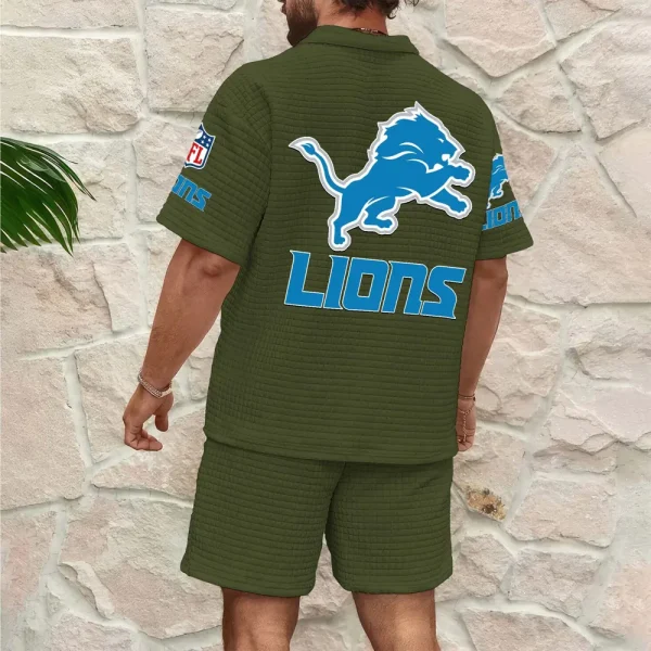 Detroit Lions Men’s Waffle Pattern Half Zipper Shirt And Short SPTMWHZSS011 - Image 8