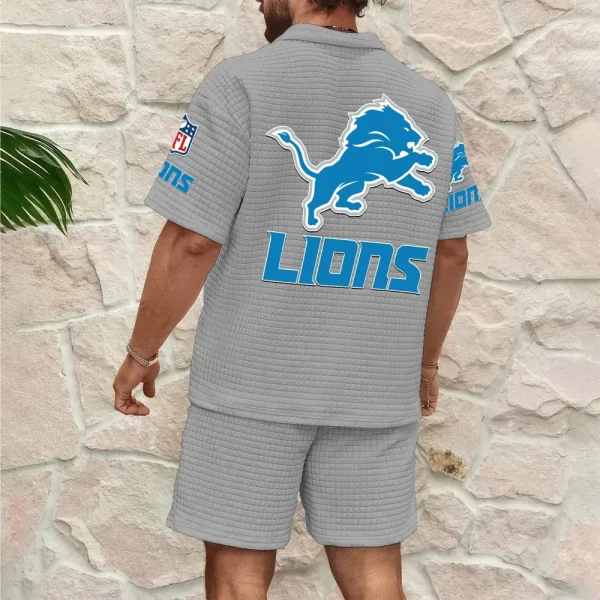 Detroit Lions Men’s Waffle Pattern Half Zipper Shirt And Short SPTMWHZSS011 - Image 4