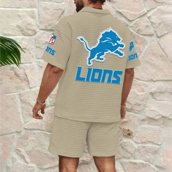 Detroit Lions Men’s Waffle Pattern Half Zipper Shirt And Short SPTMWHZSS011 - Image 6