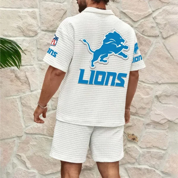 Detroit Lions Men’s Waffle Pattern Half Zipper Shirt And Short SPTMWHZSS011 - Image 10
