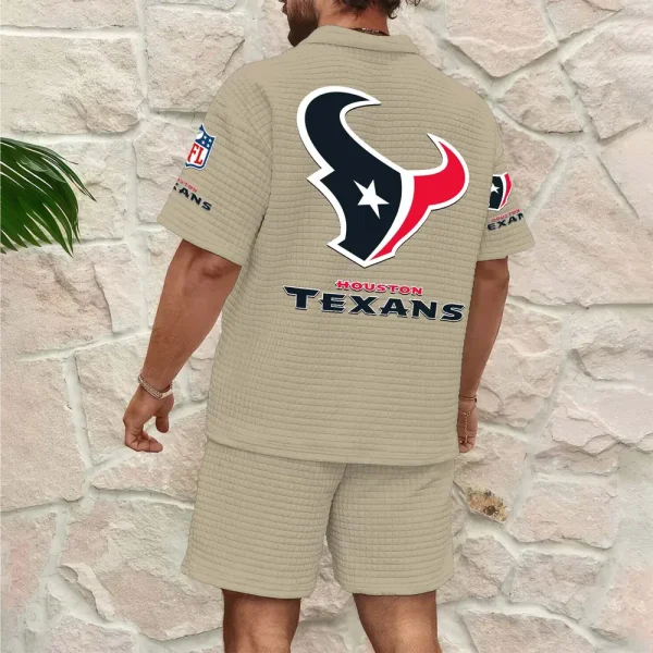 Houston Texans Men’s Waffle Pattern Half Zipper Shirt And Short SPTMWHZSS013 - Image 2