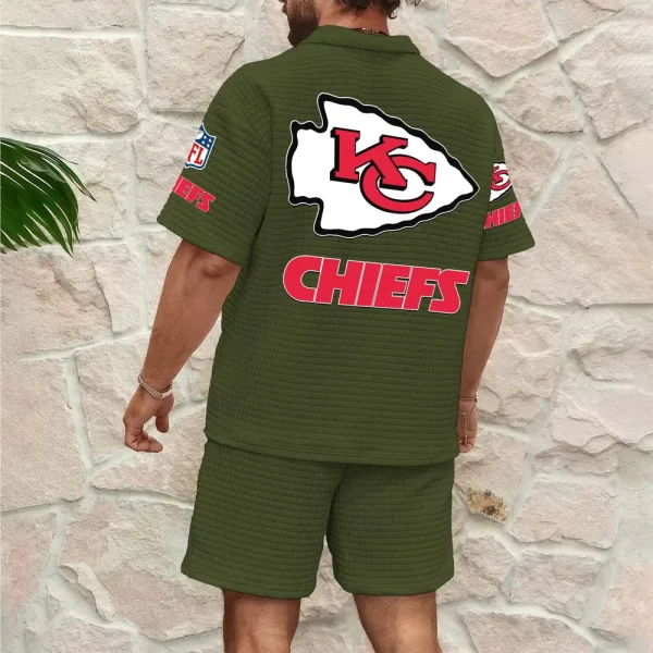 Kansas City Chiefs Men’s Waffle Pattern Half Zipper Shirt And Short SPTMWHZSS016 - Image 3
