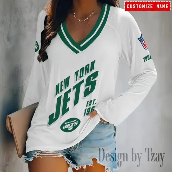 New York Jets Women Cross-Border Long Sleeve T-Shirt New 2025 BGVPS129