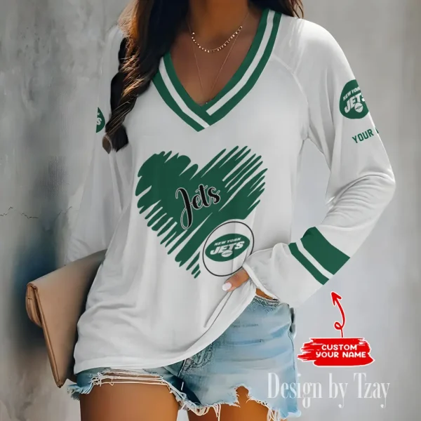 New York Jets NFL Women Cross-Border Long Sleeve T-Shirt New 2025 BGVPS137