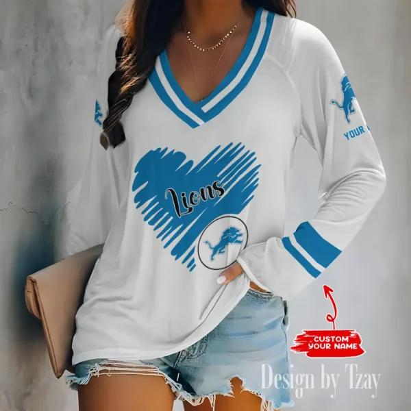 Detroit Lions NFL Women Cross-Border Long Sleeve T-Shirt New 2025 BGVPS154