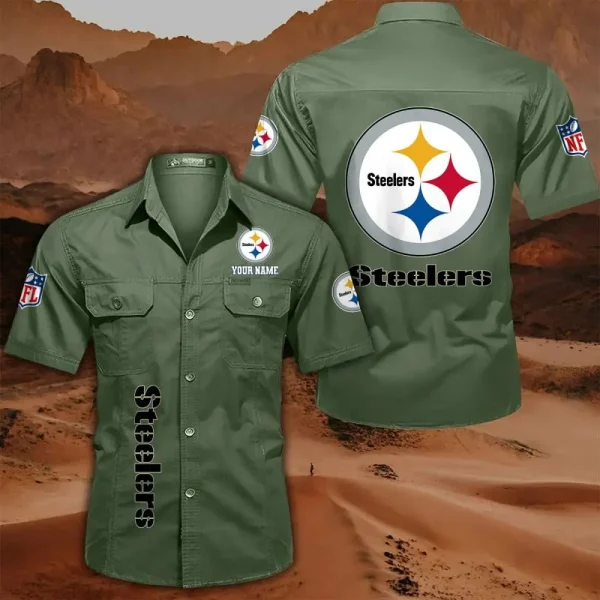 Pittsburgh Steelers Military Cargo Cotton Shirts - Image 8