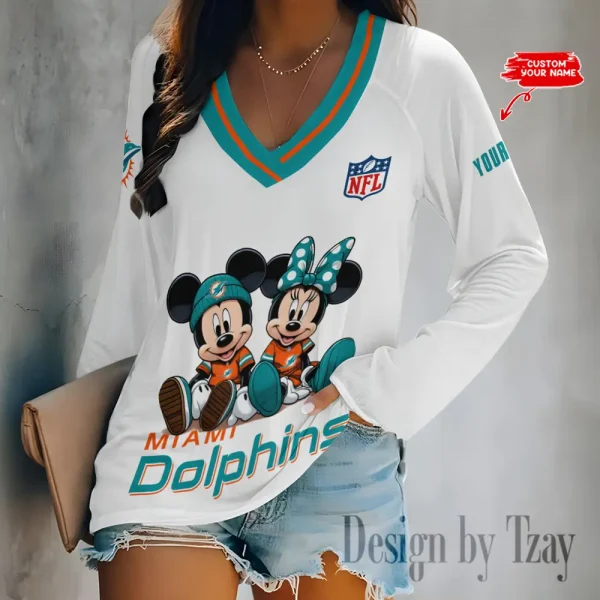 Miami Dolphins NFL Women Cross-Border Long Sleeve T-Shirt New 2025 BGVPS176