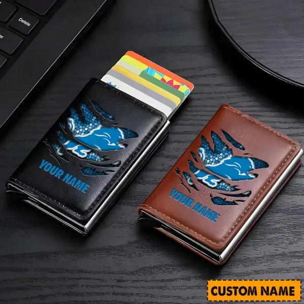 Detroit Lions Credit Card Holder Leather Wallet SPTCHLW092
