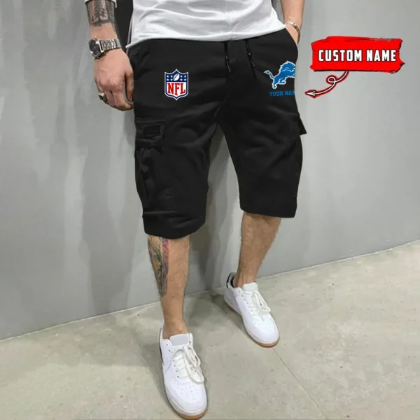 Detroit Lions Men’s Patched Drawstring Waist Cargo Shorts SPTMPDWCS011 - Image 3