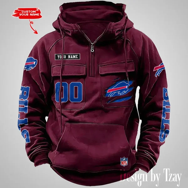 Buffalo Bills NFL Multi Pocket Zipper Retro Hoodie AZVMHD801