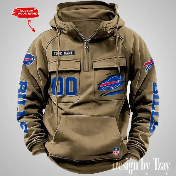 Buffalo Bills NFL Multi Pocket Zipper Retro Hoodie AZVMHD801 - Image 3