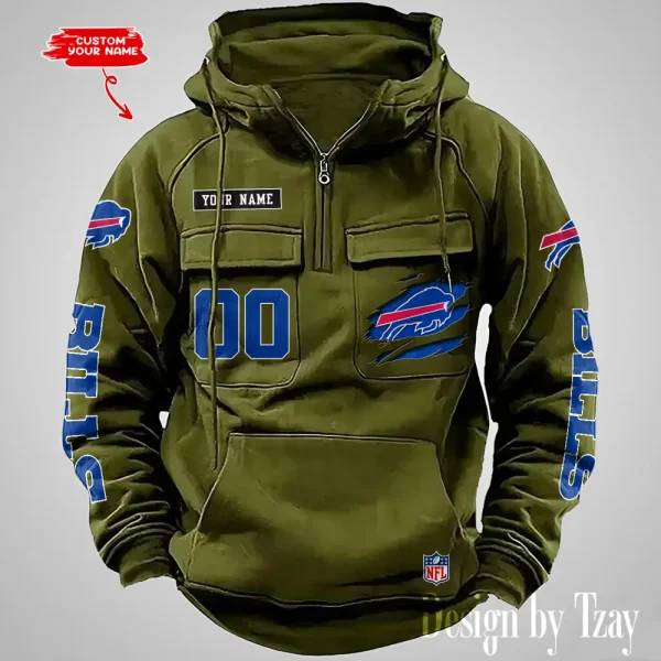 Buffalo Bills NFL Multi Pocket Zipper Retro Hoodie AZVMHD801 - Image 4
