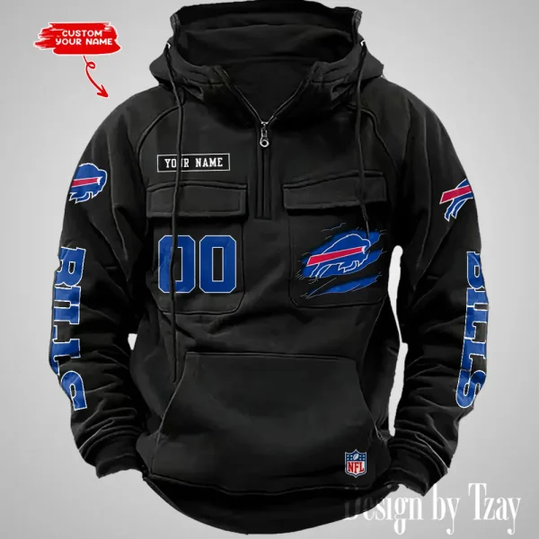Buffalo Bills NFL Multi Pocket Zipper Retro Hoodie AZVMHD801 - Image 5