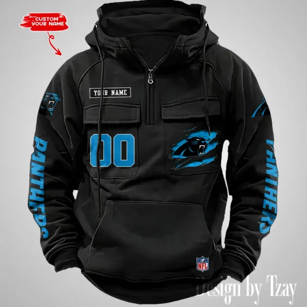 Carolina Panthers NFL Multi Pocket Zipper Retro Hoodie AZVMHD802 - Image 2