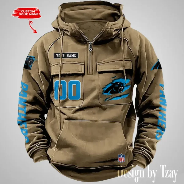 Carolina Panthers NFL Multi Pocket Zipper Retro Hoodie AZVMHD802 - Image 3