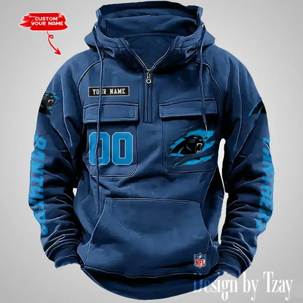 Carolina Panthers NFL Multi Pocket Zipper Retro Hoodie AZVMHD802 - Image 4