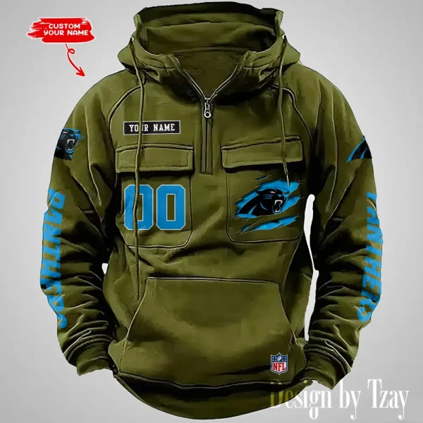 Carolina Panthers NFL Multi Pocket Zipper Retro Hoodie AZVMHD802 - Image 5