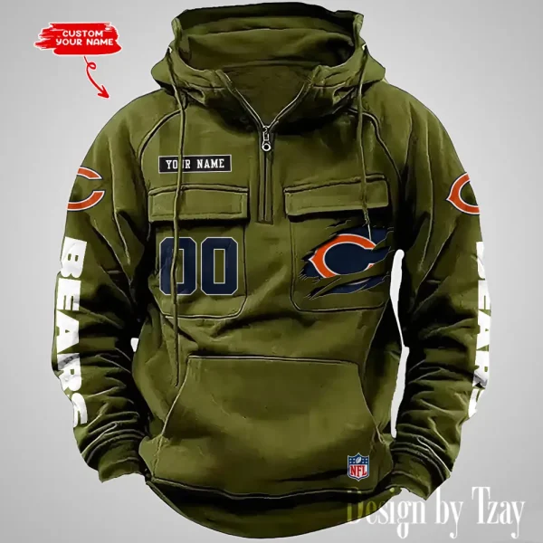 Chicago Bears NFL Multi Pocket Zipper Retro Hoodie AZVMHD803 - Image 4