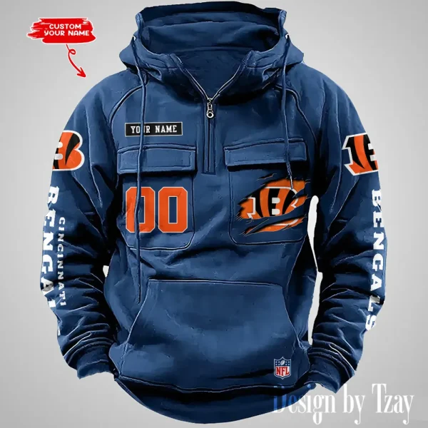 Cincinnati Bengals NFL Multi Pocket Zipper Retro Hoodie AZVMHD804