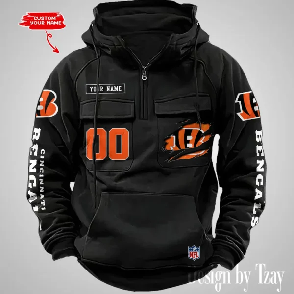 Cincinnati Bengals NFL Multi Pocket Zipper Retro Hoodie AZVMHD804 - Image 5