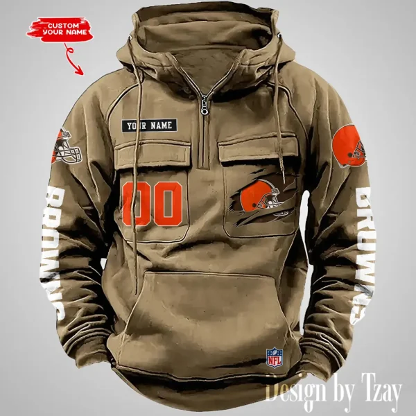 Cleveland Browns NFL Multi Pocket Zipper Retro Hoodie AZVMHD805