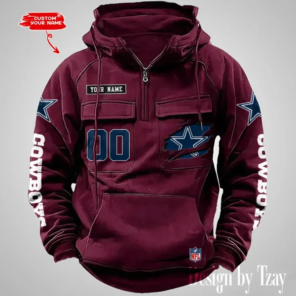 Dallas Cowboys NFL Multi Pocket Zipper Retro Hoodie AZVMHD806 - Image 2