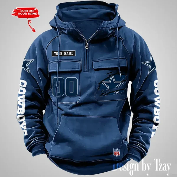 Dallas Cowboys NFL Multi Pocket Zipper Retro Hoodie AZVMHD806 - Image 3