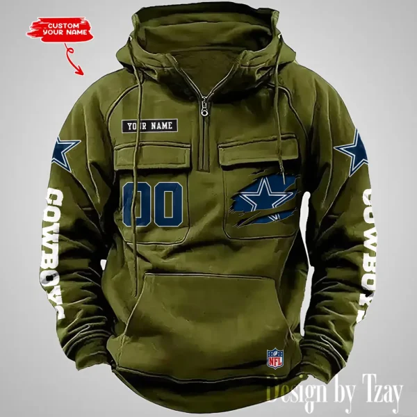 Dallas Cowboys NFL Multi Pocket Zipper Retro Hoodie AZVMHD806