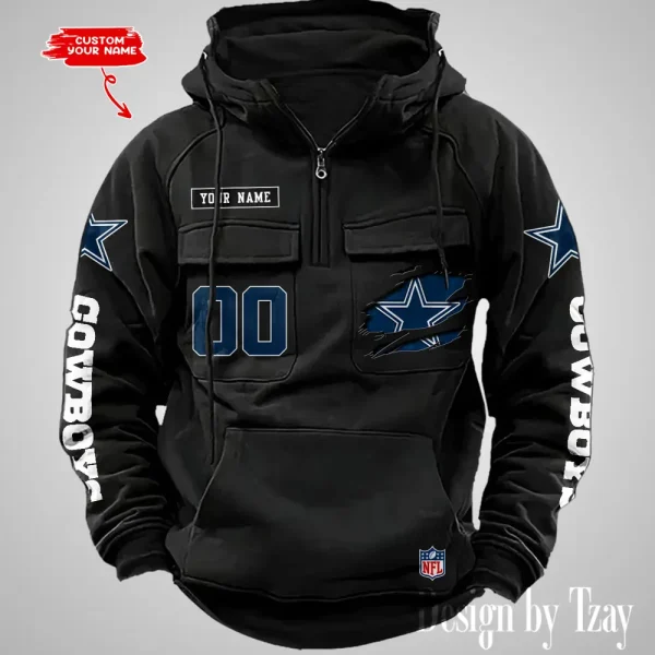 Dallas Cowboys NFL Multi Pocket Zipper Retro Hoodie AZVMHD806 - Image 5
