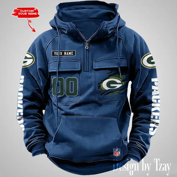 Green Bay Packers NFL Multi Pocket Zipper Retro Hoodie AZVMHD809
