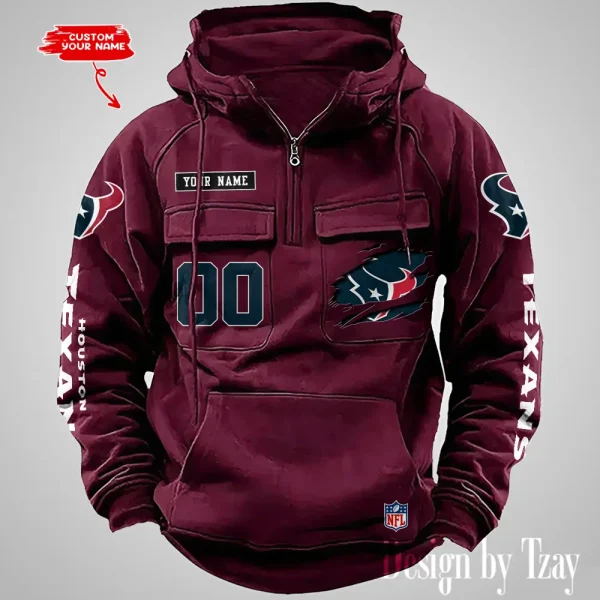 Houston Texans NFL Multi Pocket Zipper Retro Hoodie AZVMHD810