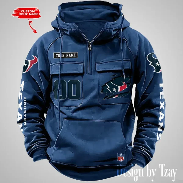 Houston Texans NFL Multi Pocket Zipper Retro Hoodie AZVMHD810 - Image 2
