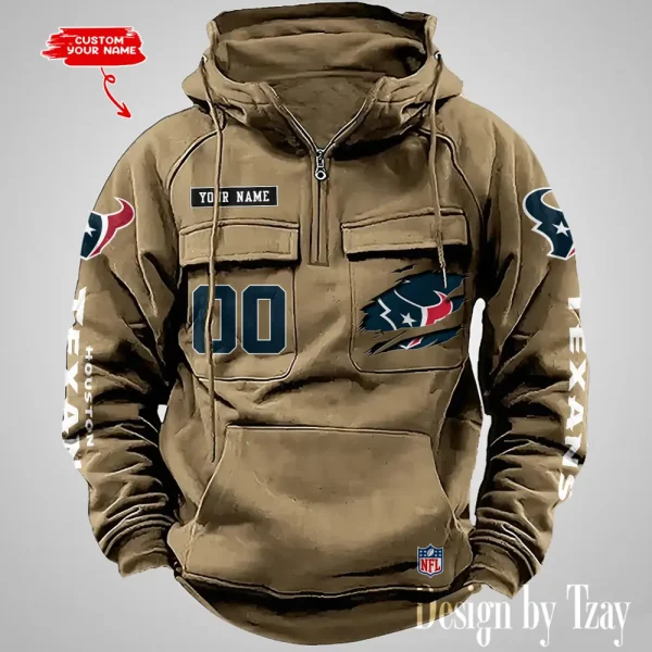 Houston Texans NFL Multi Pocket Zipper Retro Hoodie AZVMHD810 - Image 3