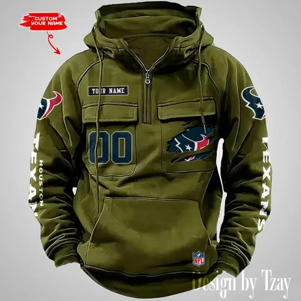 Houston Texans NFL Multi Pocket Zipper Retro Hoodie AZVMHD810 - Image 4