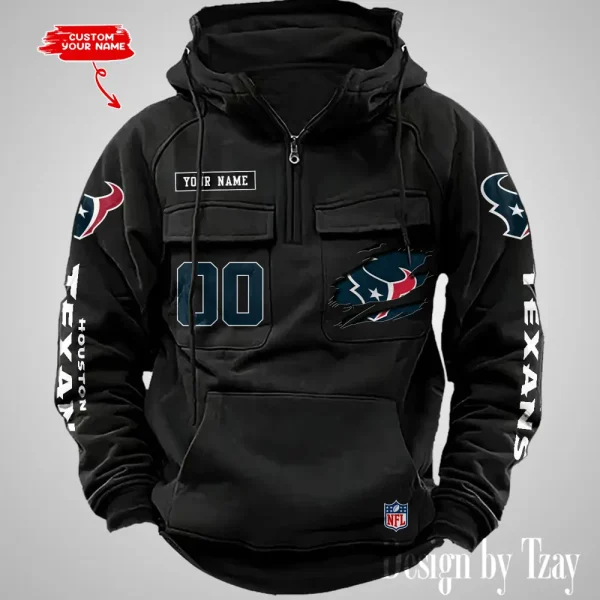 Houston Texans NFL Multi Pocket Zipper Retro Hoodie AZVMHD810 - Image 5