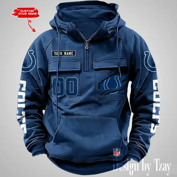 Indianapolis Colts NFL Multi Pocket Zipper Retro Hoodie AZVMHD811 - Image 3