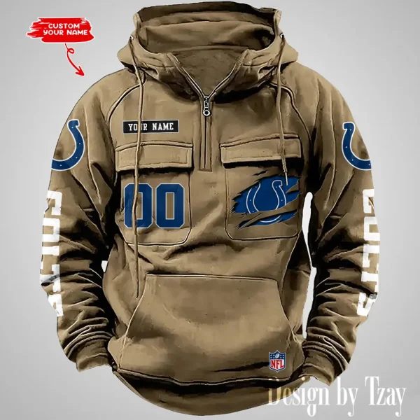 Indianapolis Colts NFL Multi Pocket Zipper Retro Hoodie AZVMHD811 - Image 4