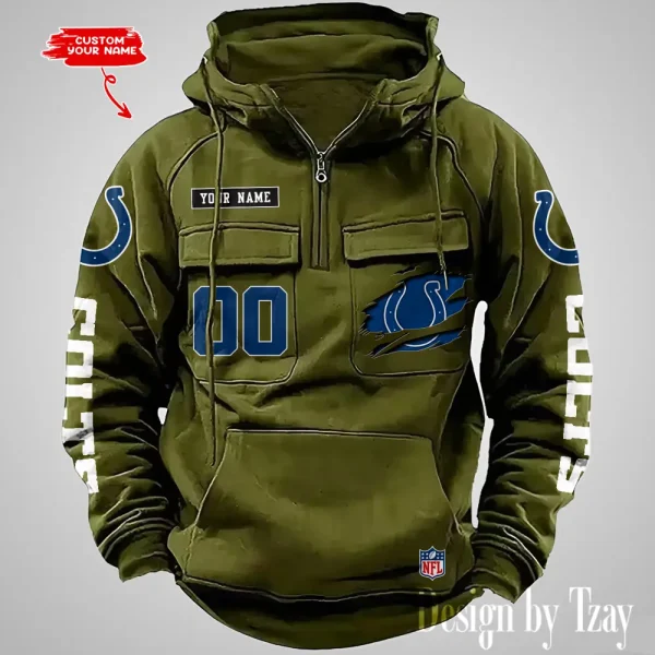 Indianapolis Colts NFL Multi Pocket Zipper Retro Hoodie AZVMHD811