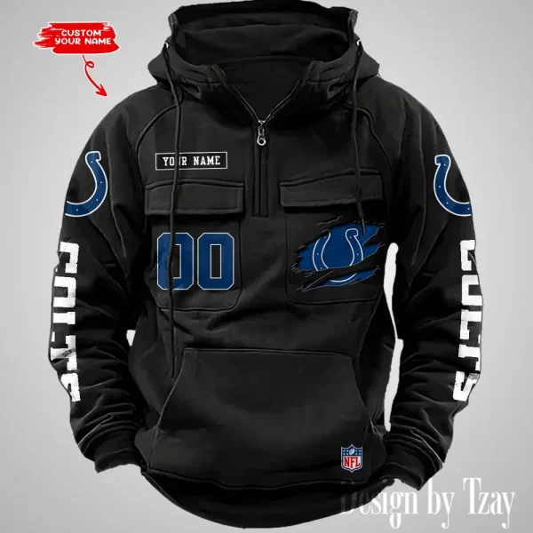 Indianapolis Colts NFL Multi Pocket Zipper Retro Hoodie AZVMHD811 - Image 5