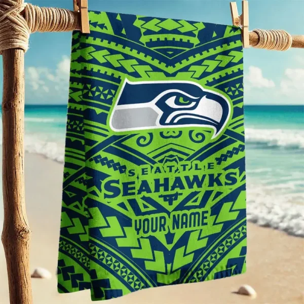 Seattle Seahawks New Style Maori Tribal Pattern Beach Towel - Image 2
