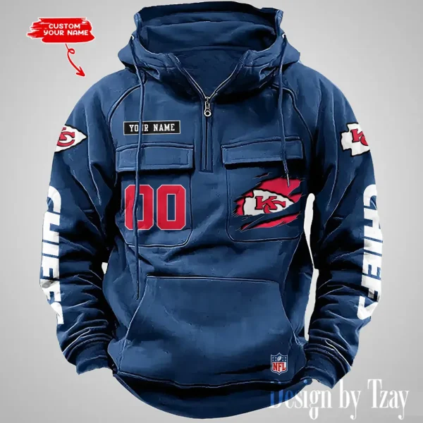 Kansas City Chiefs NFL Multi Pocket Zipper Retro Hoodie AZVMHD813