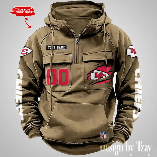 Kansas City Chiefs NFL Multi Pocket Zipper Retro Hoodie AZVMHD813 - Image 3