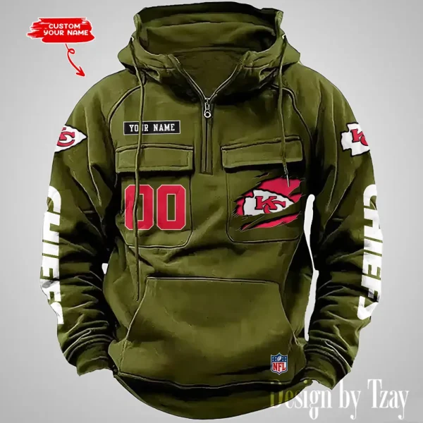 Kansas City Chiefs NFL Multi Pocket Zipper Retro Hoodie AZVMHD813 - Image 4