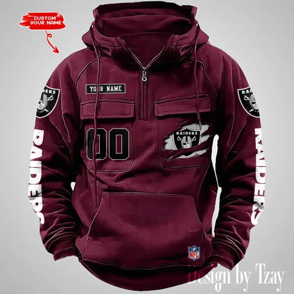 Las Vegas Raiders NFL Multi Pocket Zipper Retro Hoodie AZVMHD814 - Image 2