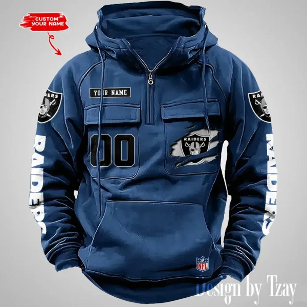 Las Vegas Raiders NFL Multi Pocket Zipper Retro Hoodie AZVMHD814 - Image 3