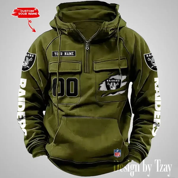 Las Vegas Raiders NFL Multi Pocket Zipper Retro Hoodie AZVMHD814 - Image 4
