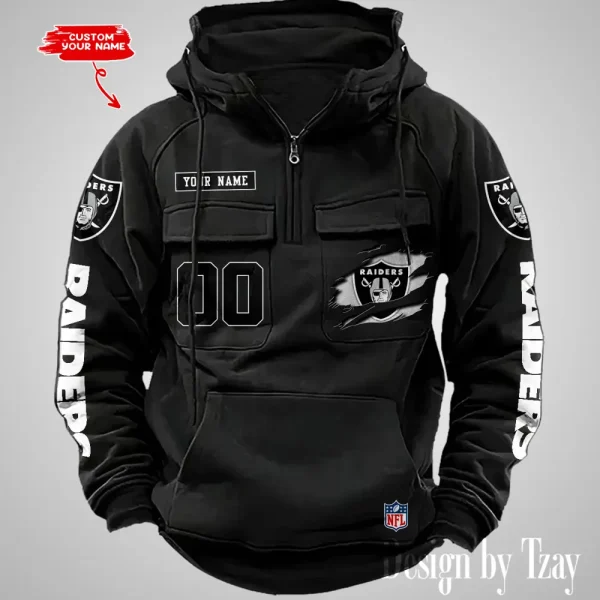 Las Vegas Raiders NFL Multi Pocket Zipper Retro Hoodie AZVMHD814 - Image 5