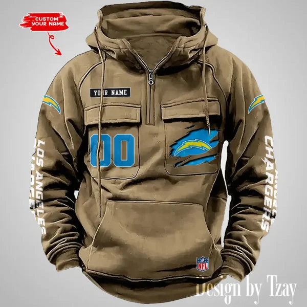 Los Angeles Chargers NFL Multi Pocket Zipper Retro Hoodie AZVMHD815 - Image 2
